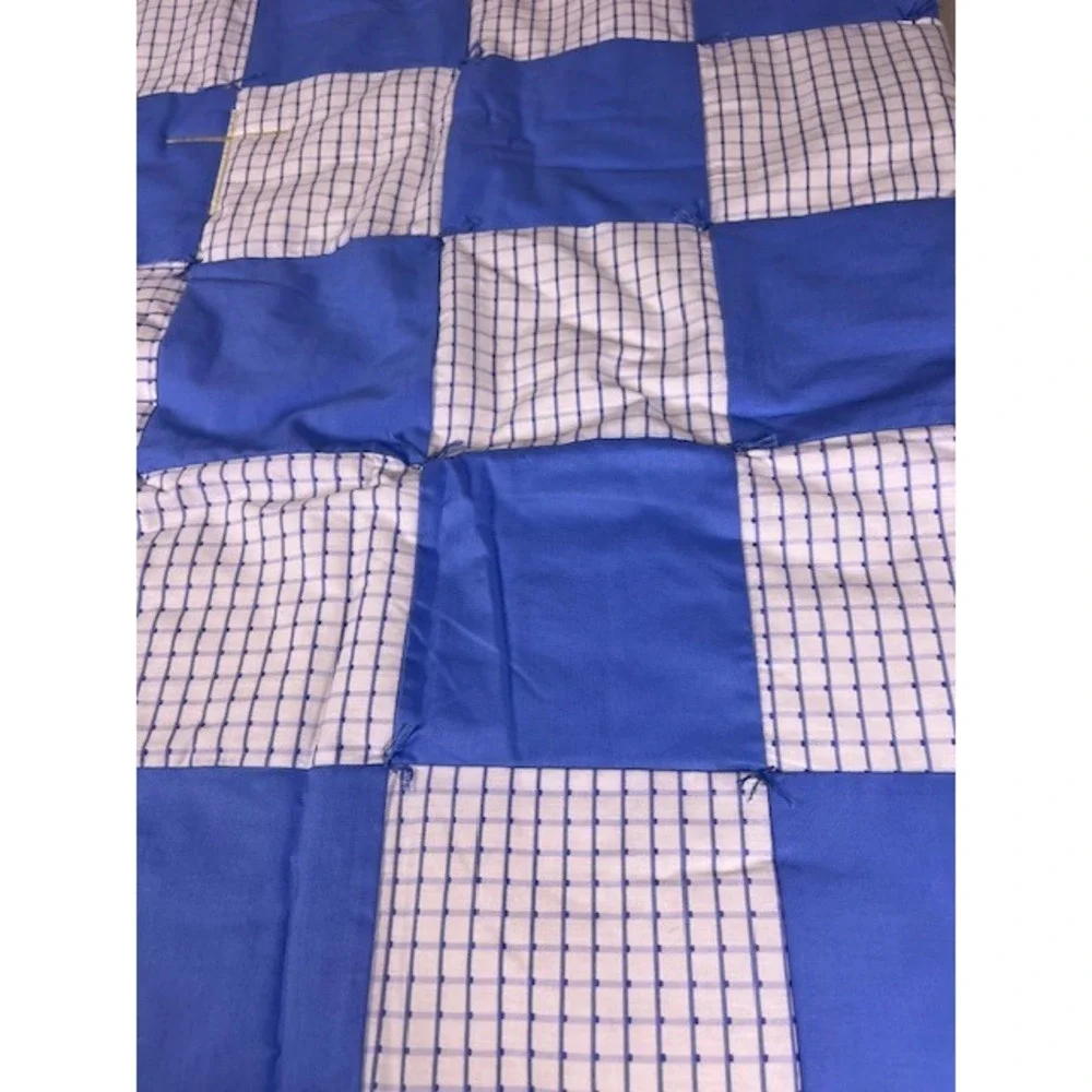 Handmade Blue White Checkerboard Patchwork Quilt Hand Tied Rustic Lap Blanket